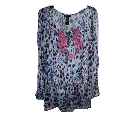 Custo Barcelona Printed Sheer Silk Top Blouse L - Picture 1 of 5